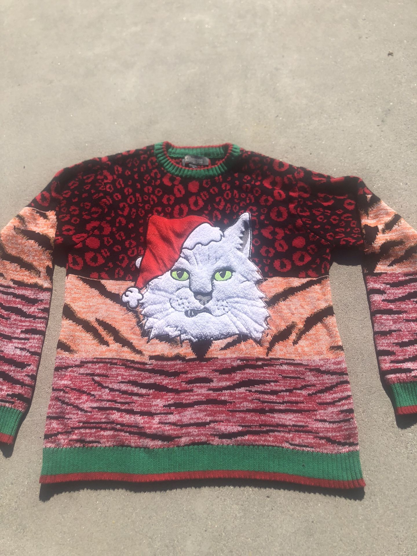 Men's Ugly Christmas Sweater Cat Orange/Red Size M