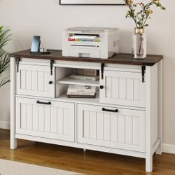 46.4'' Wide 2 -Drawer File Cabinet. White/Brown 