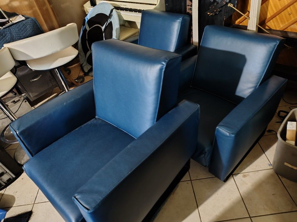 Set of 3 Single Seater Leather Chairs.