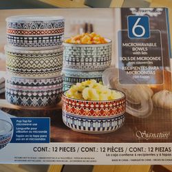 NEW - 12 Piece Ceramic Bowls With Lids