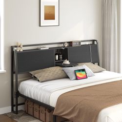 Queen Size Industrial Head Board with Flip Door & Charging port 