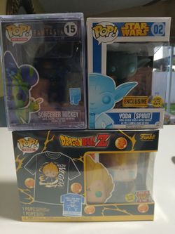 Funko Pop Ink Art Sorcerer Mickey, Majin Vegeta (W/ Shirt) & Spirit Yoda. 55$