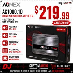Aunex AC1000.1D Mono Subwoofer Amplifier 1000 RMS 2000 Watts Max  Bass Knob Included 🚨 Payment Options Available 🚨 No Credit Needed 🚨