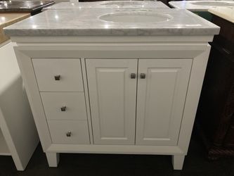 36” White Bathroom Vanity Offset Right Sink -G2687