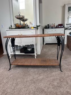 Wicker and Wrought Iron Console Table