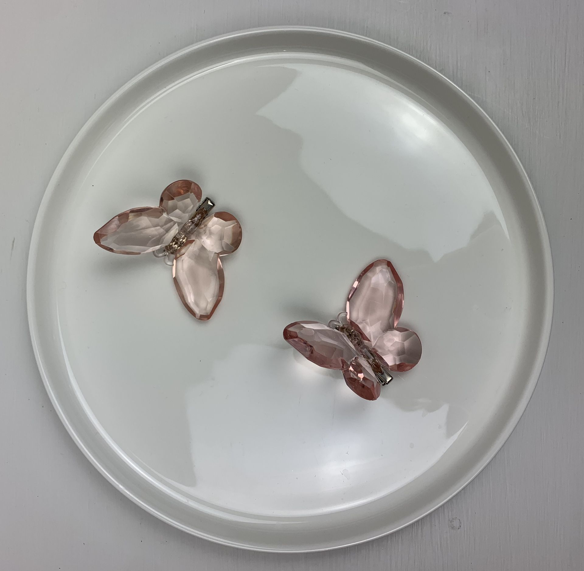 2 Pink Butterfly Clip Fake Crystals