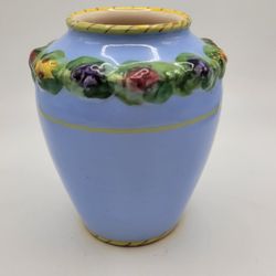 Antique Italian Ceramic Small Vase Hand Painted 4" Majolica Style