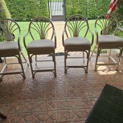 MidCentury White Rattan /Bamboo Arm Counter Stools (4)