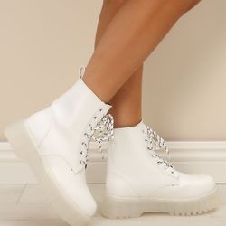Women’s Fashion Nova Combat Boots in White, size 10