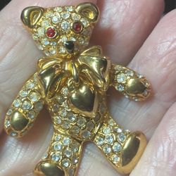 Rhinestone Teddy Bear Heart Brooch