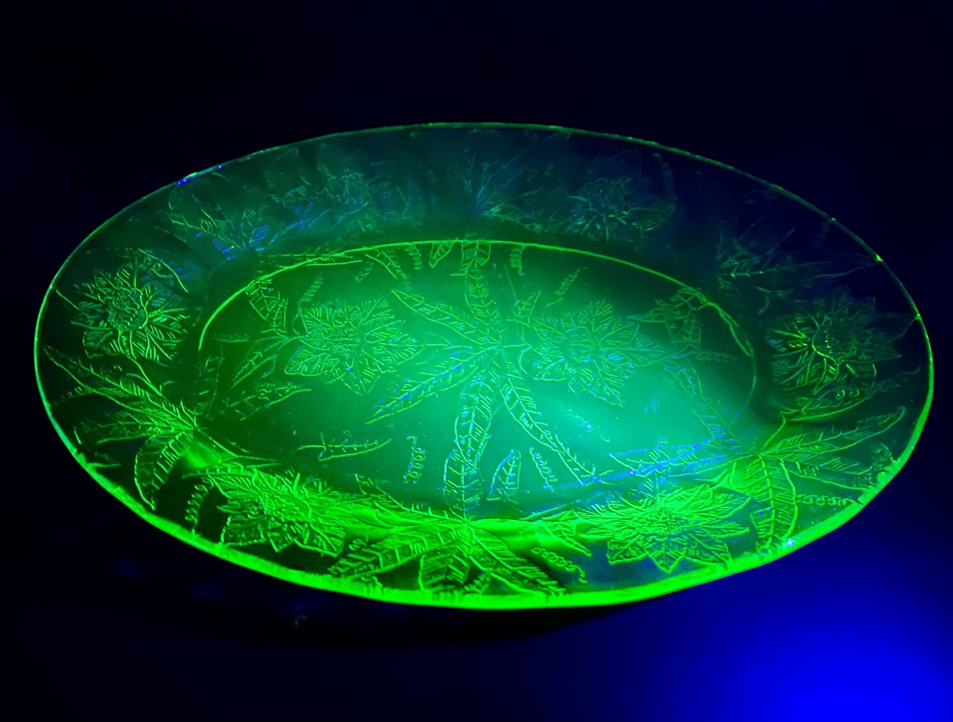 Vintage Uranium Jeanette Floral Poinsettia Oval Platter