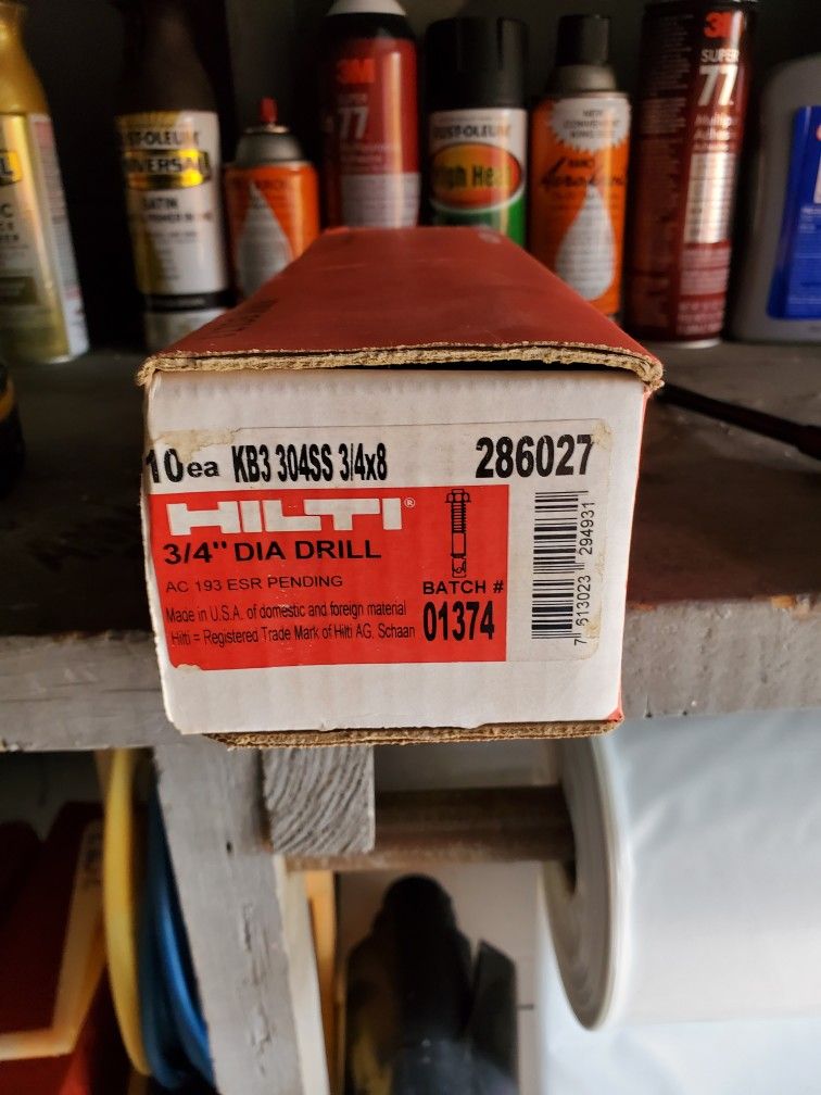 Hilti Anchor Bolts 3/4 Stainless By 8" Long