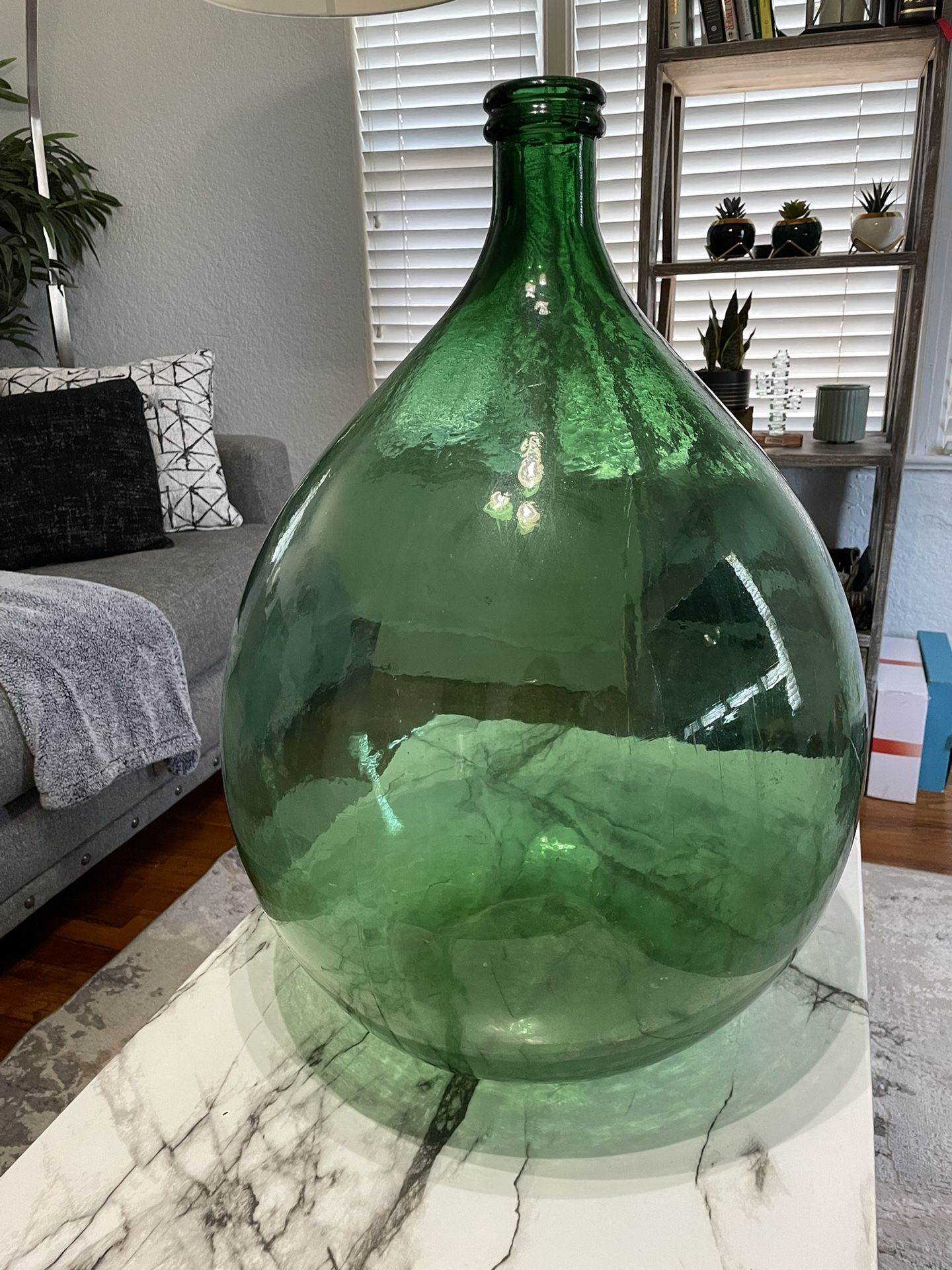 Giant Vintage Green Glass Demijohn