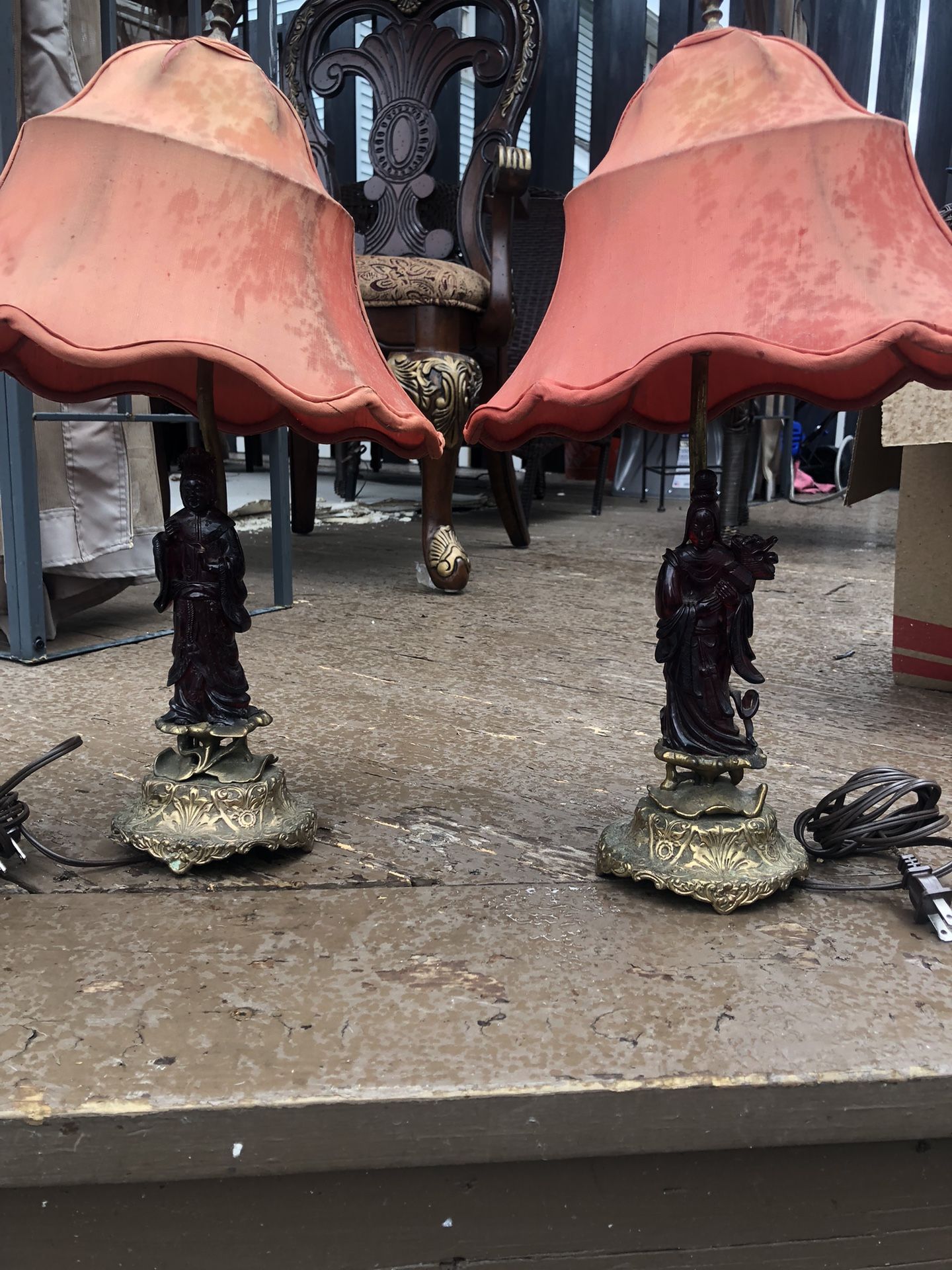 Brass Antique Lamps With Chinese Figures