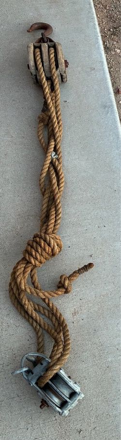 Antique block and tackle with rope