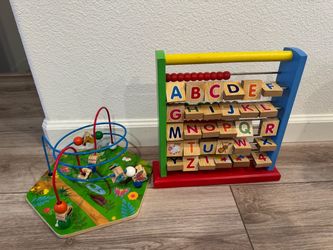Wooden ABC Abacus and Bead Maze Toy Set