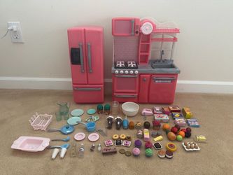 Our Generation Pink Gourmet Kitchen Set w/ Fridge, Oven, & Accessories 18” Doll Playset