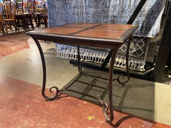 Vintage Rustic Side Table With Metal Base