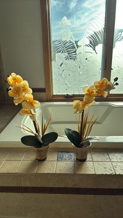 Faux Yellow Orchid Arrangement Set of 2