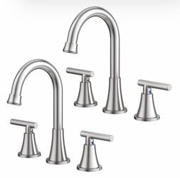 2 pack Bathroom Faucet, Brushed Nickel, 3 Hole Widespread