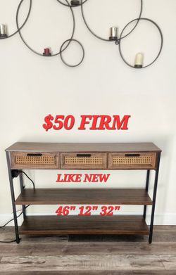 Console Table with Rattan Drawers and Shelves