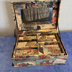 Decorative cardboard and cloth Trinket and Jewelry Box vintage