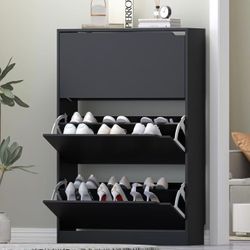 HUANLEGO Shoe Storage Cabinet for Entryway, Black Shoe Cabinet with 3 Flip Drawers Hidden Shoe Storage Modern Shoe Rack Storage Organizer for Entryway