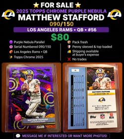 🏈 Topps Chrome Matthew Stafford Purple Nebula /150 – $80 🟣
