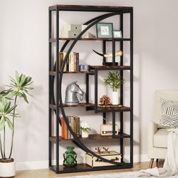Bookshelf, Industrial 5-Tier Etagere Bookcase, 70.8 inch Tall Bookshelf with 8 Open Storage Shelf, Book Shelf Display Tack Shelving Unit for Home Offi