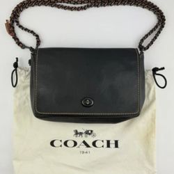 COACH Genuine Glovetanned Leather Crossbody Black Bag DK-20215 Kiss Lock