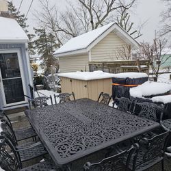 Fortunoff Cast Aluminum 11pc Naples Dining Set 90x64 Table 10 Chairs