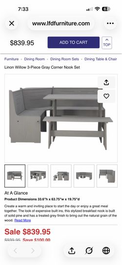Linon Home - Corner nook / Breakfast Nook *New in box*