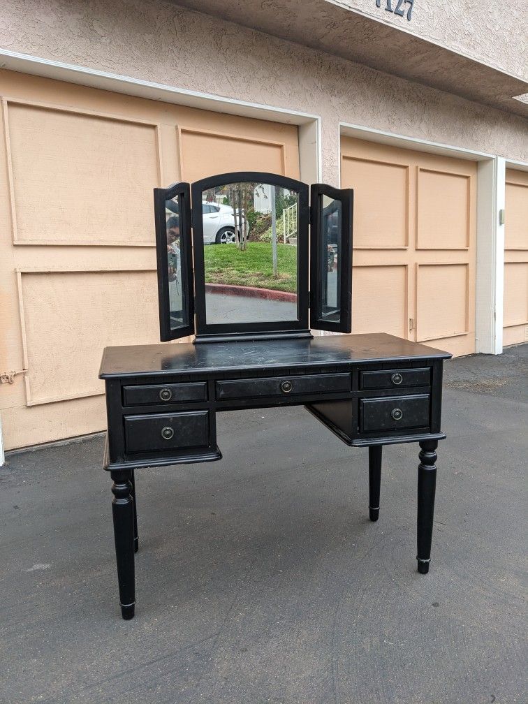 Wayfair Three Posts Torrance Vanity - Black Wooden Makeup Vanity With Storage And Arched Mirrors