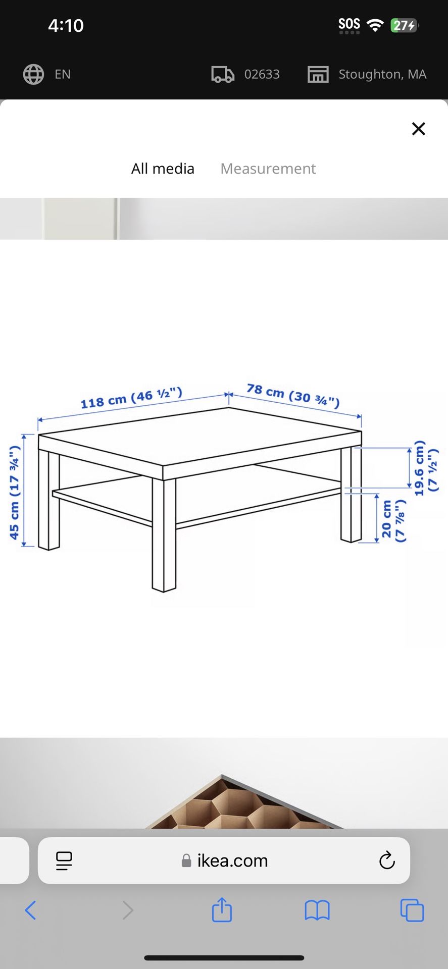 IKEA White Coffee Table Brand New Used Only For Few Days