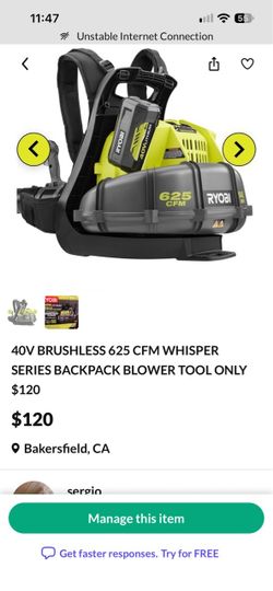 40V BRUSHLESS 625 cfm tool only $90