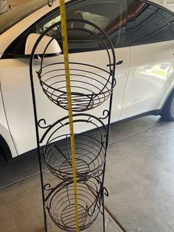3-Tier Black Metal Wire Basket Stand