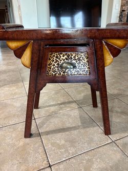 Decorative Wood Table with Leopard Print Drawer