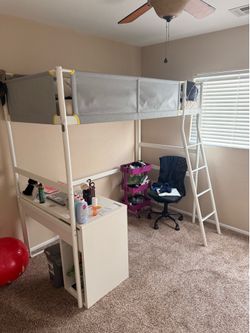 Loft bed frame, white/light gray, Twin