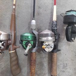 4 Vintage Fishing Rod/reels 3 Adult 1 Child's - Will Split