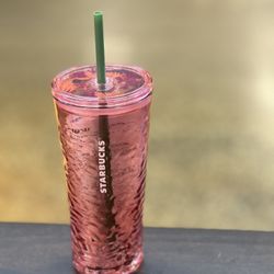NWT Starbucks 2022 Fall ‘Hammered Begonia’ Pink Glass Cold Cup Tumbler