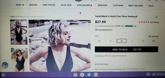 Solid Black V Neck One Piece Swimsuit 