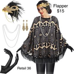 Flapper Shaw Costume Set Great Gatsby Roarings 20s 1920’s