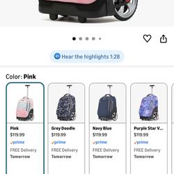 NEW TILAMI 19 inch Rolling Backpack Teens Rolling Backpack Cute Wheeled Laptop Backpack Bookbag Roller