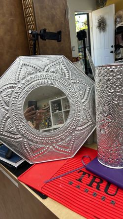 Silver Embossed Octagonal Decorative Mirror