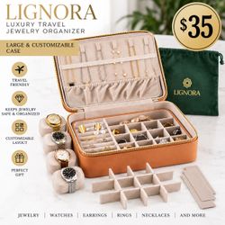 LIGNORA Luxury Travel Jewelry Organizer – Large Customizable Case
