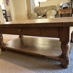 Rustic Solid Wood Farmhouse Coffee Table with Storage