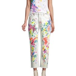Polo Ralph Lauren Women's Ivory Avery Boyfriend Paint Splatter Jeans, 26