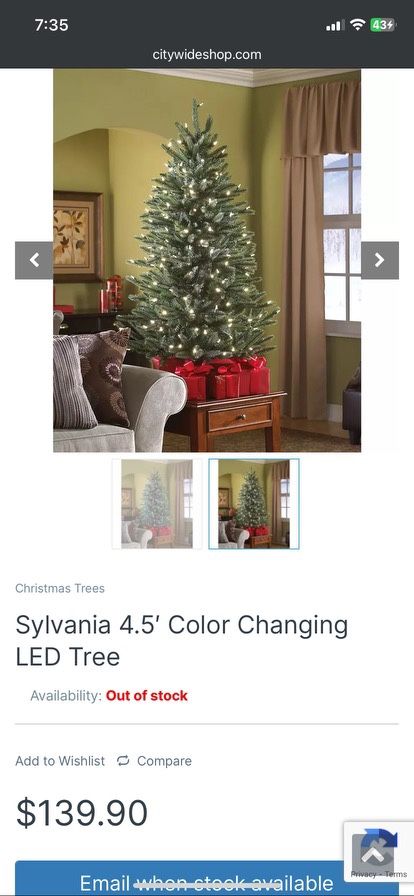 Sylvania 4.5 pre lit Balsam Pine Artificial Christmas tree with tree skirt, star, ornaments decor