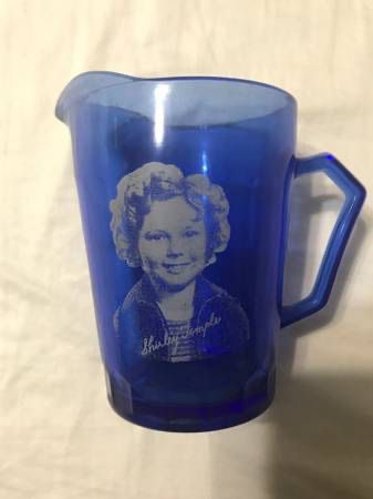 Collectible Blue Glass Shirley Temple Mini Pitcher