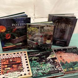 6 Hardback Books, Country Living Gardens, Garden Decorating, Pond Builder Etc.